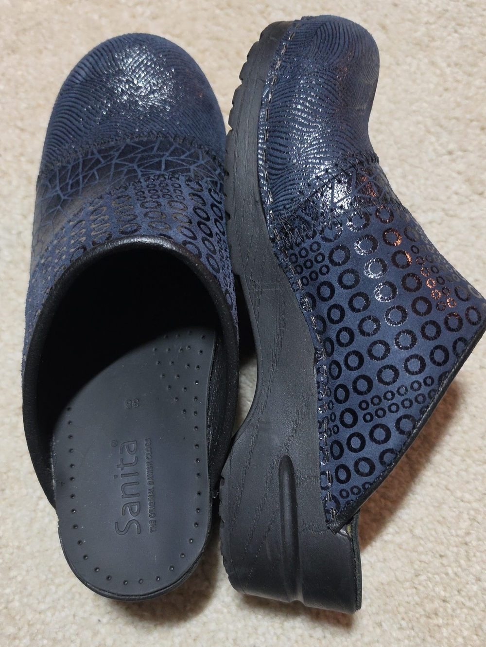 Sanita Navy Blue Patterned Comfort Clogs EU 38 US 7 - 7.5